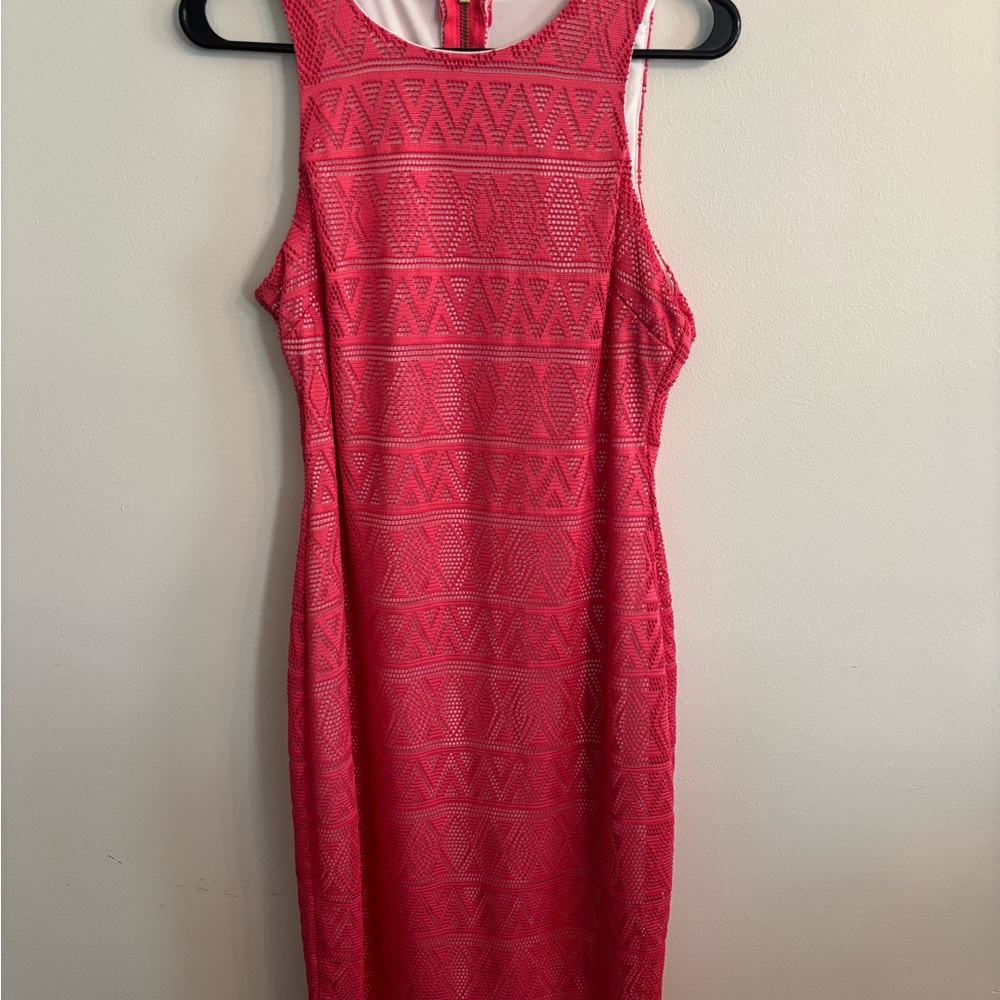 B Darlin Red Geometric Midi Dress